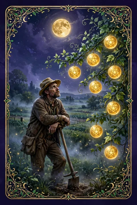 星币七 Seven of Pentacles 塔罗牌